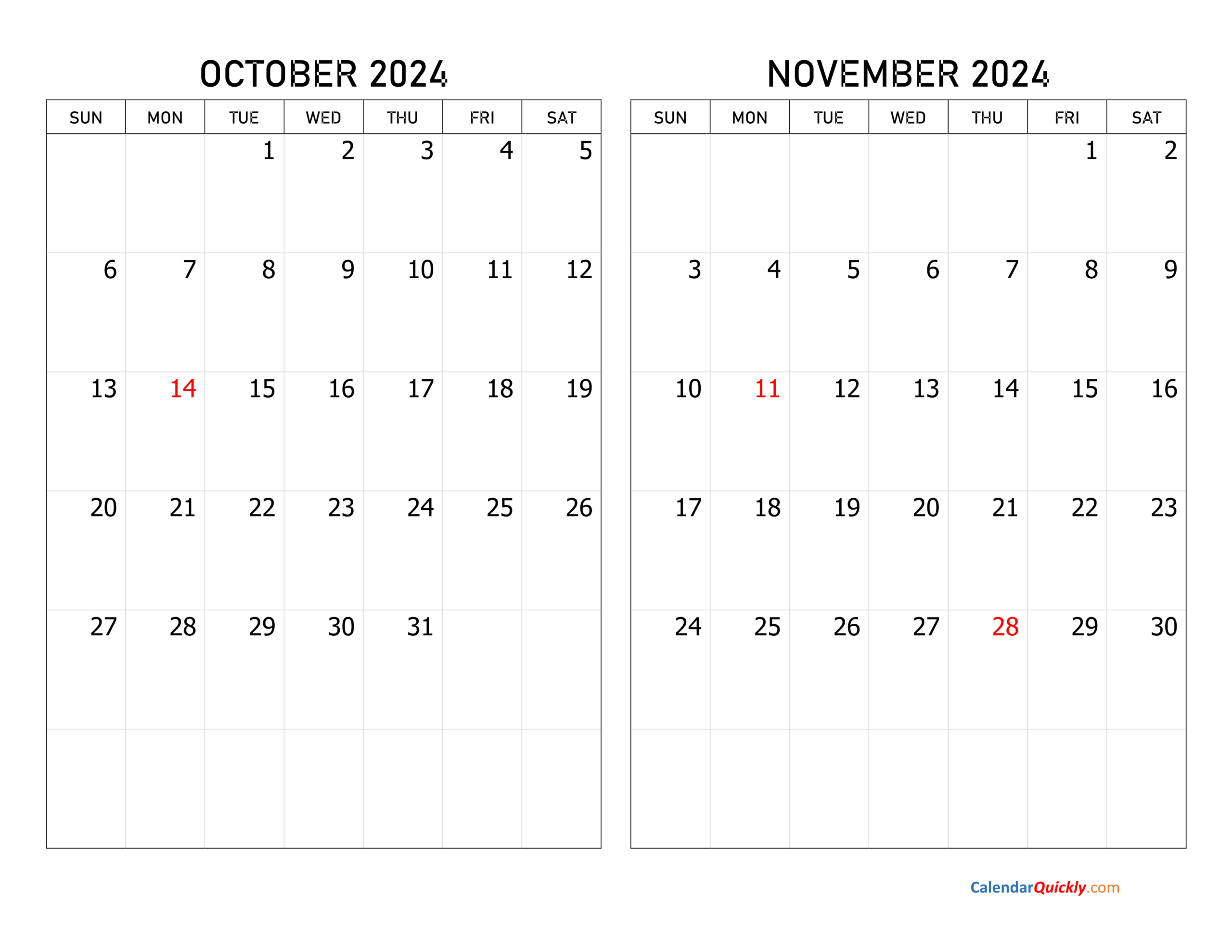 Blank Calendar October November December 2024 Printable Printable 