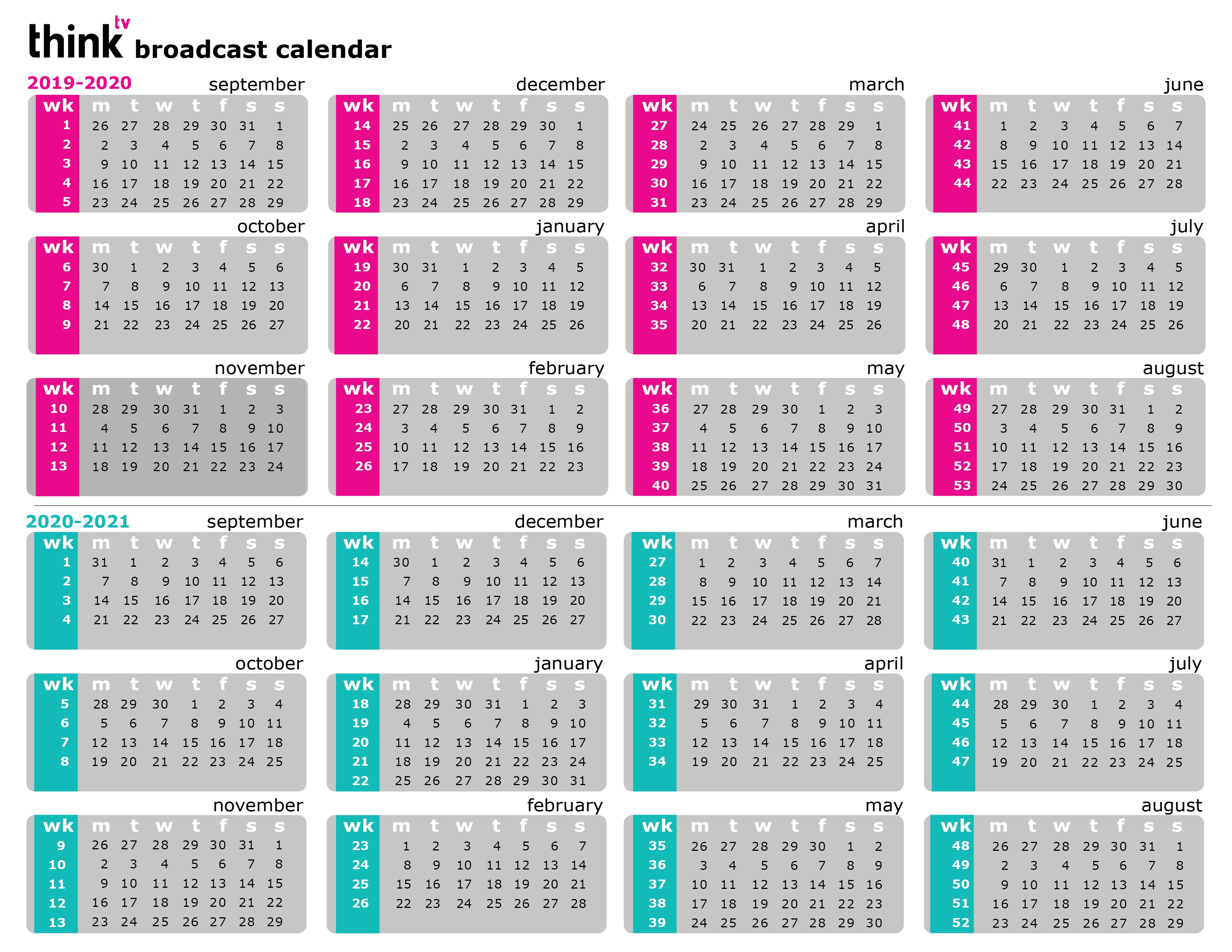 Broadcast Calendar 2021 Printable Blank Calendar Template