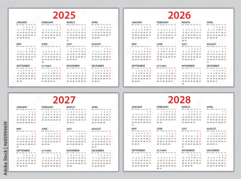 Calendar 2025 2026 2027 2028 Template Planner 2025 2026 2027 