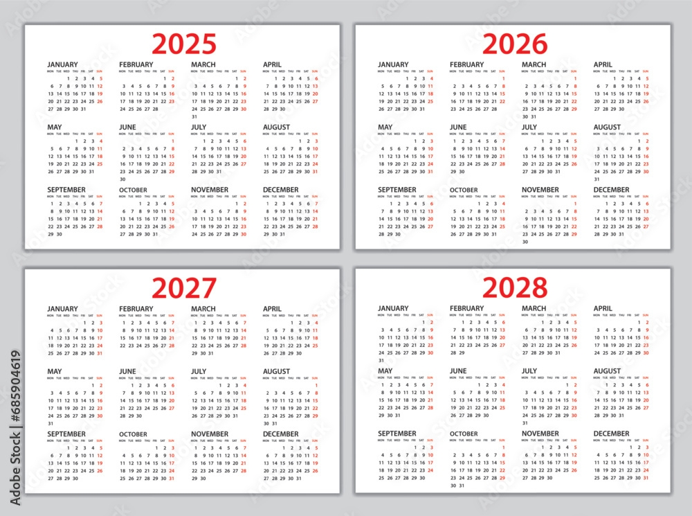 Calendar 2025 2026 2027 2028 Template Planner 2025 2026 2027 