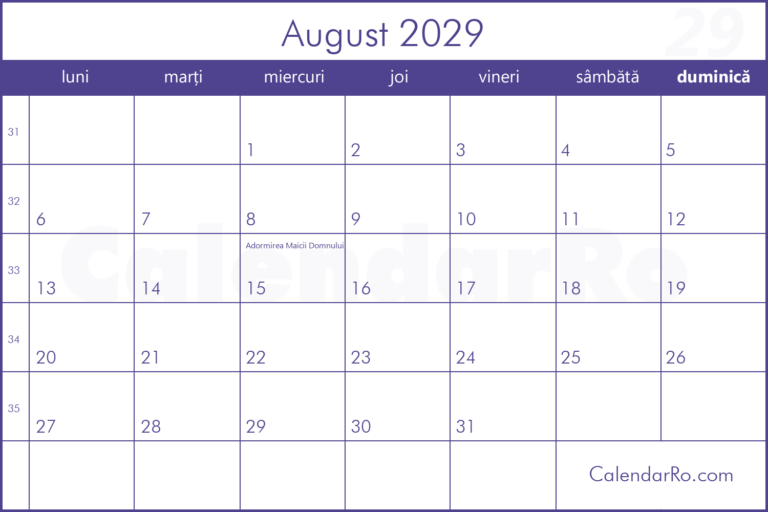 Calendar August 2029