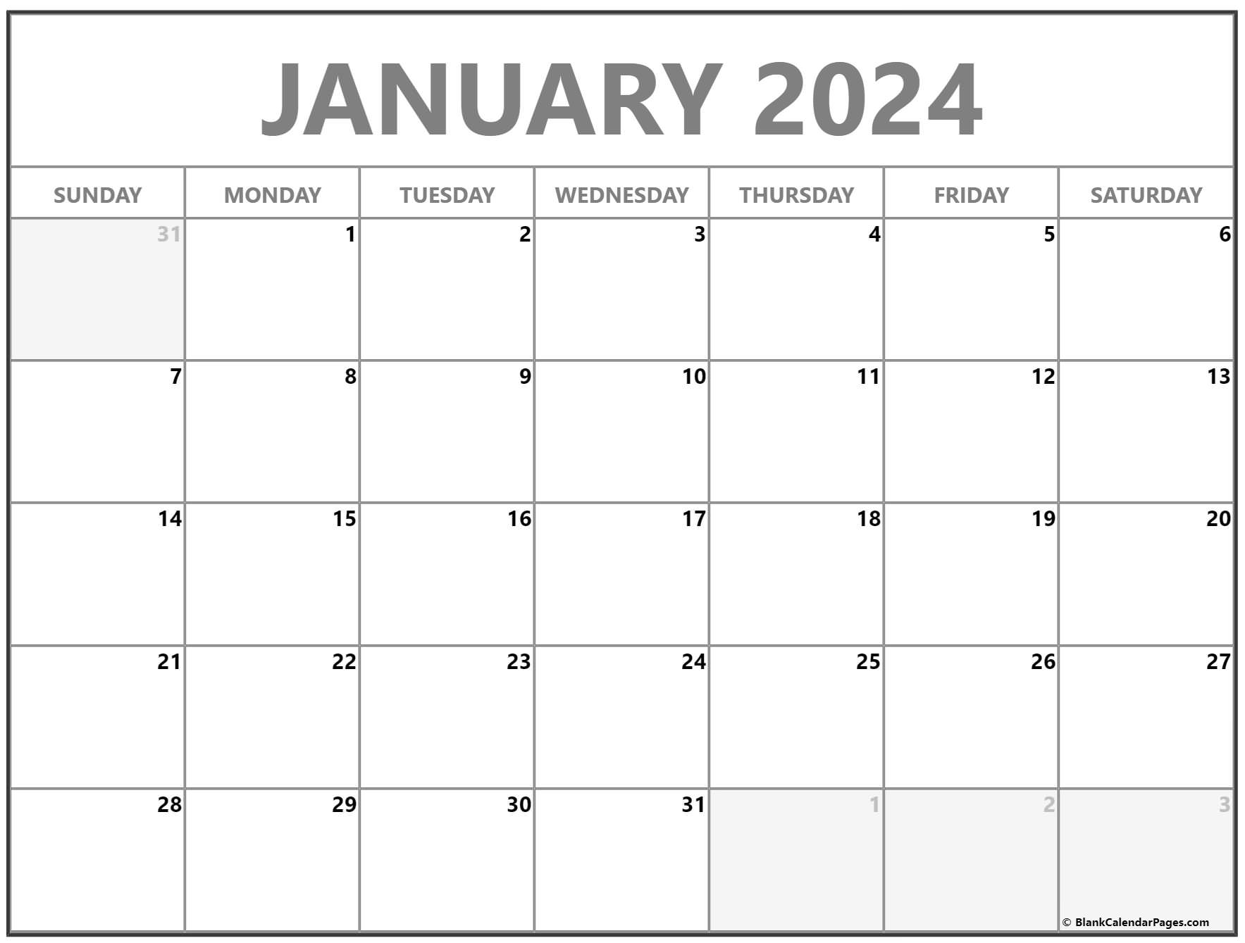 Calendar For Jan 2024 Printable Calendar 2024