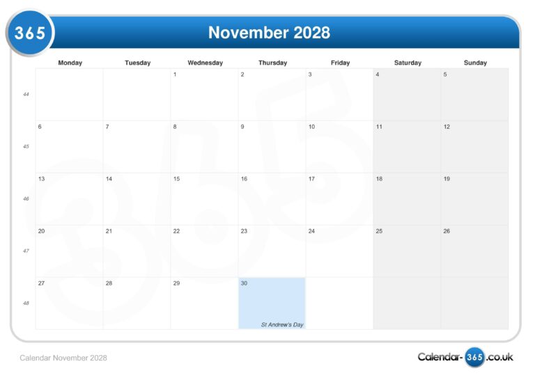 Calendar November 2028