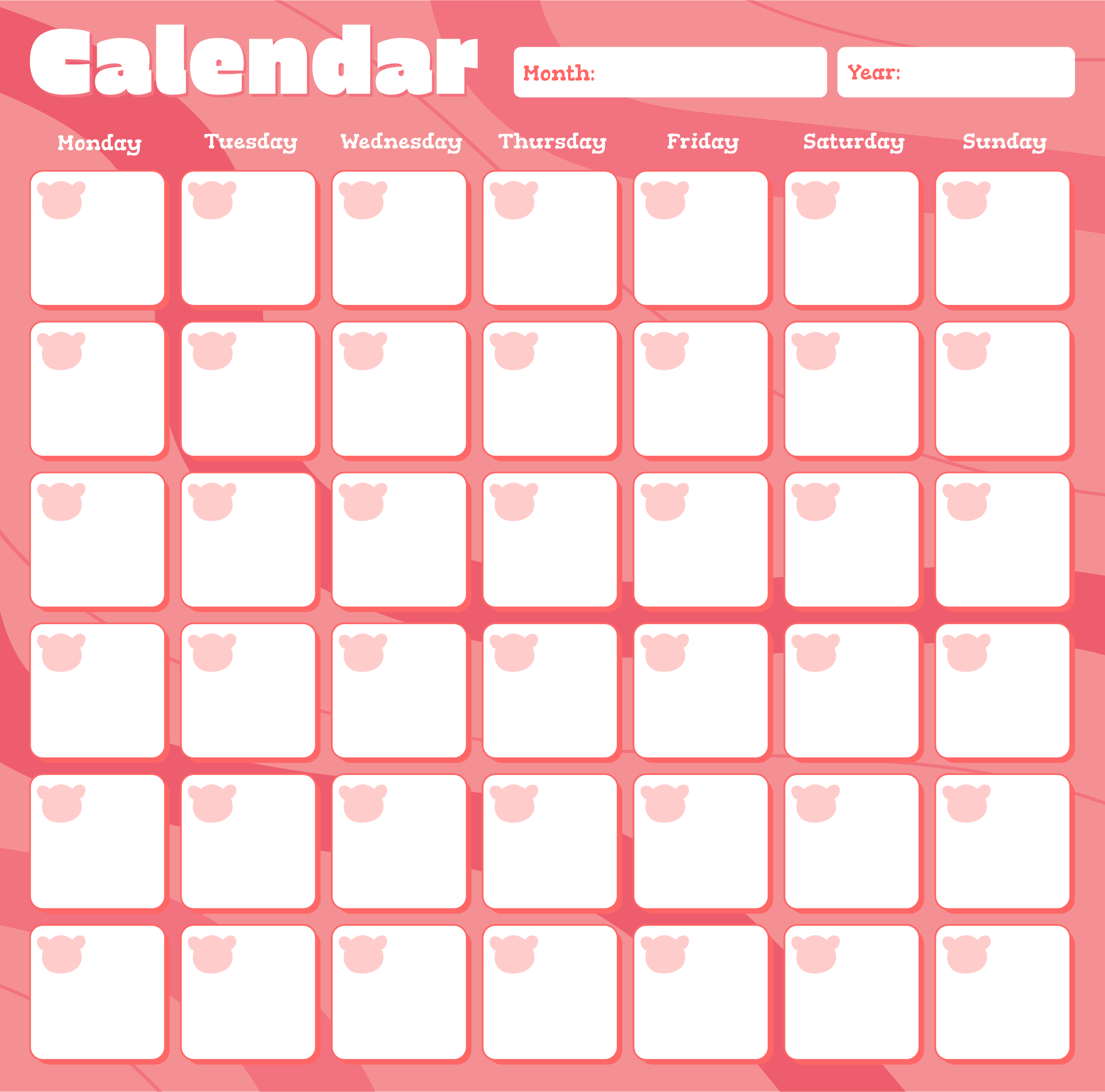 Cute Printable Monthly Calendar