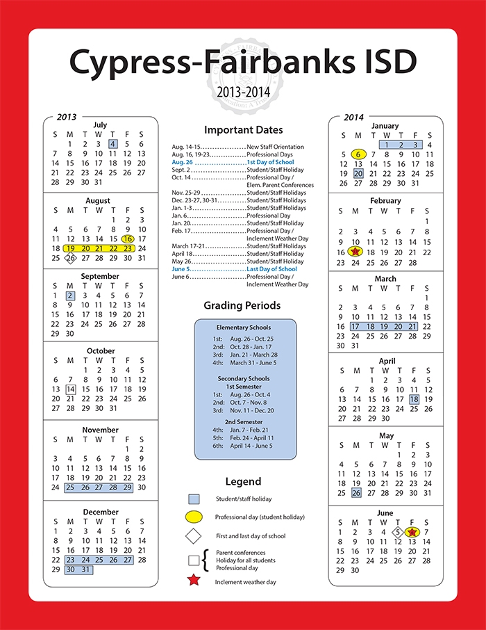 Cypress Fairbanks Isd Calendar