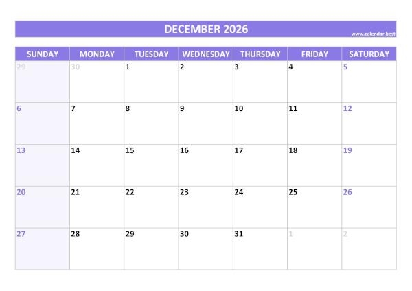 December 2026 Calendar Calendar best