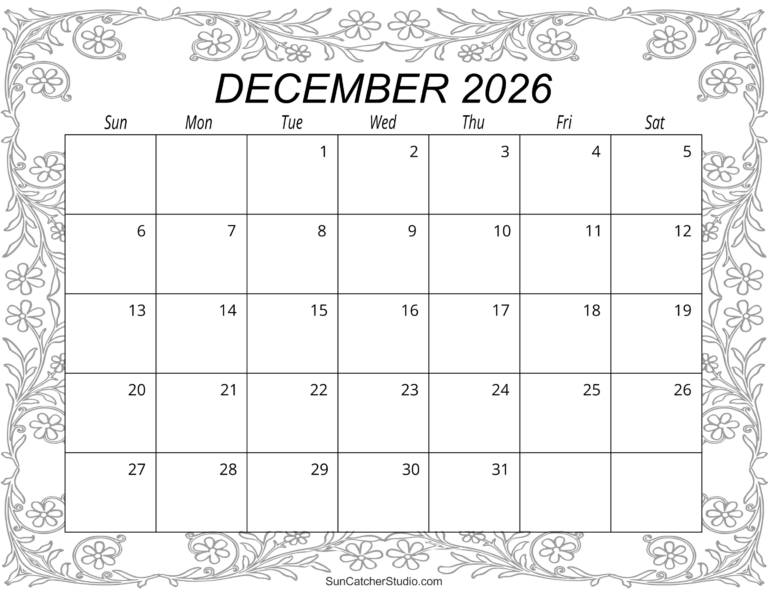 December 2026 Calendar Free Printable Free Printables Monograms 