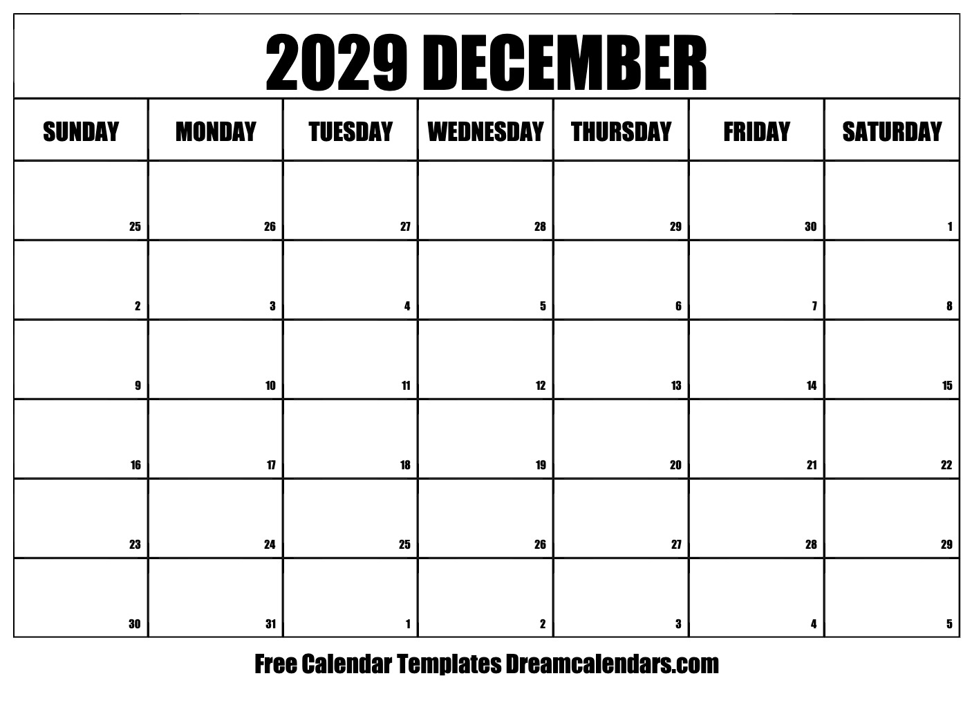 December 2029 Calendar Free Printable With Holidays And Observances