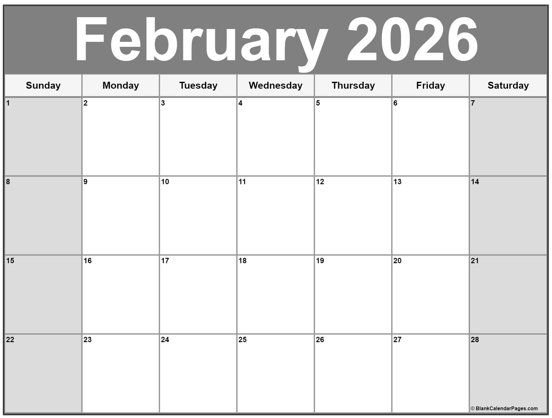 February 2026 Calendar Free Printable Calendars