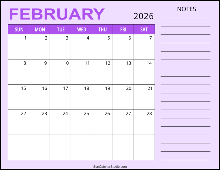 February 2026 Calendar Free Printable DIY Projects Patterns 