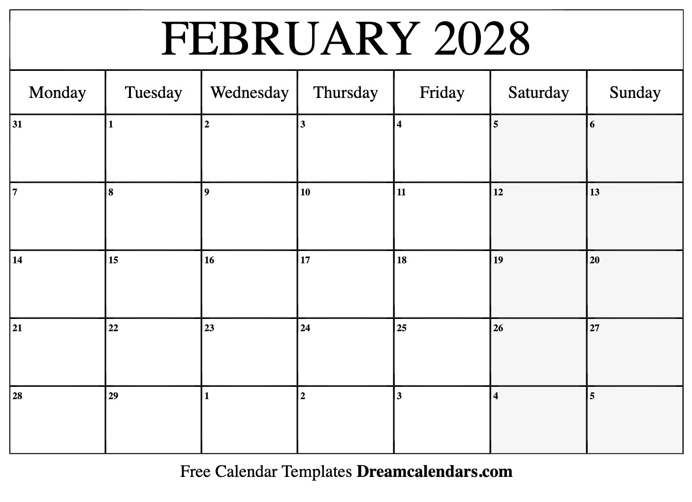 February 2028 Calendar Free Printable With Holidays And Observances