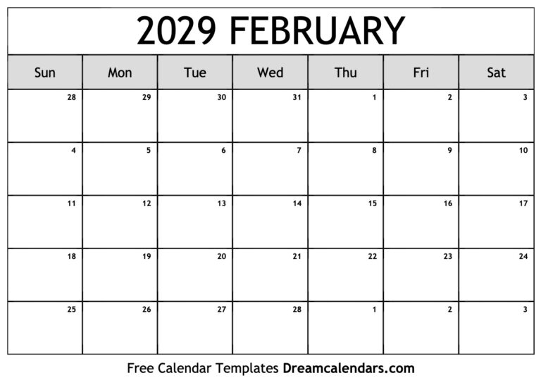 February 2029 Calendar Free Printable With Holidays And Observances