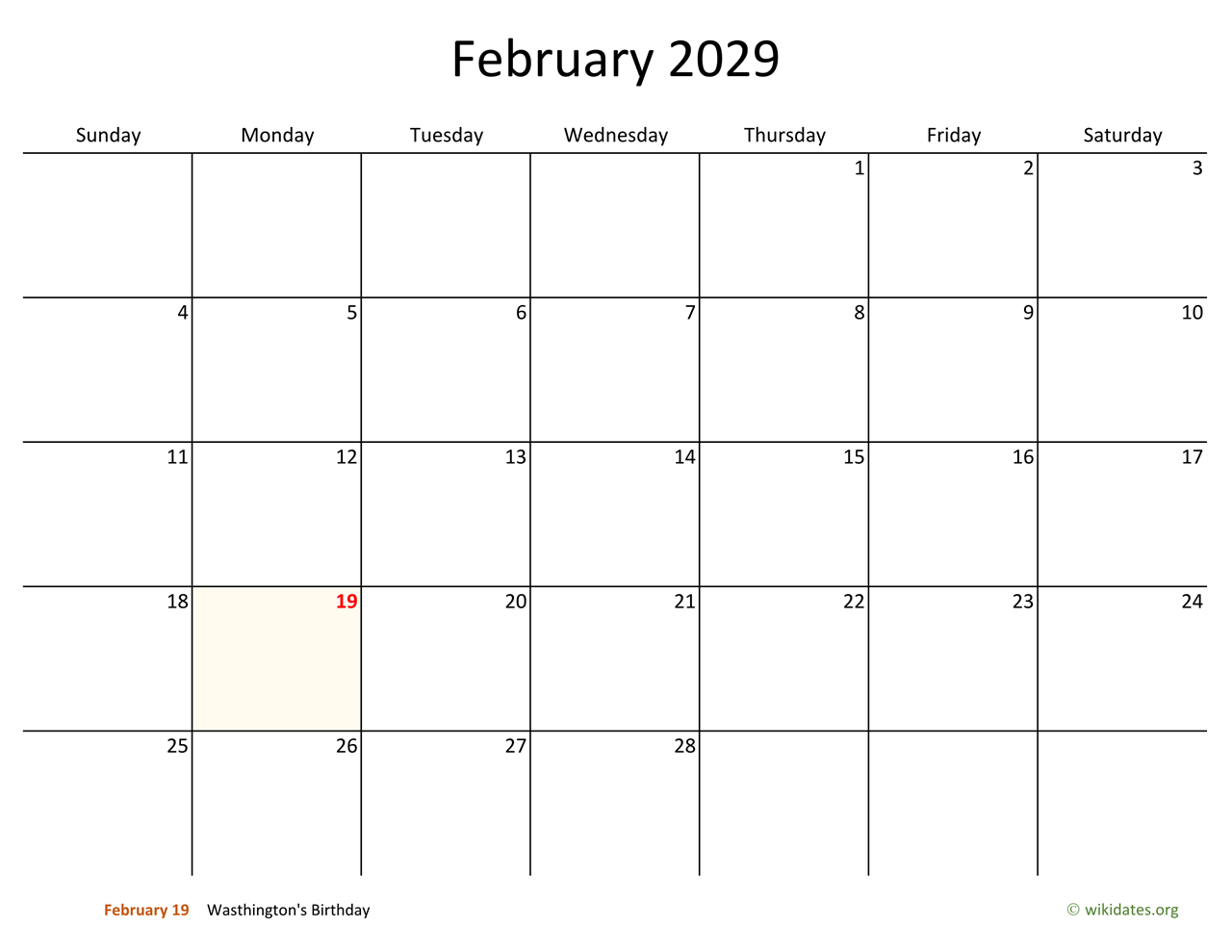 February 2029 Calendar With Bigger Boxes WikiDates
