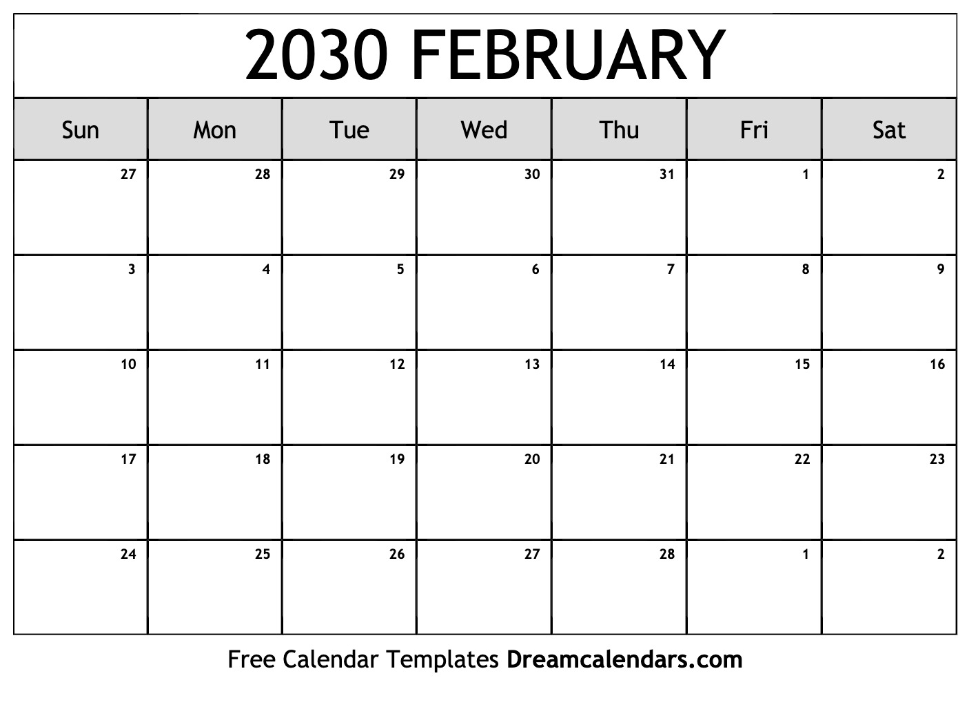 February 2030 Calendar Free Printable With Holidays And Observances