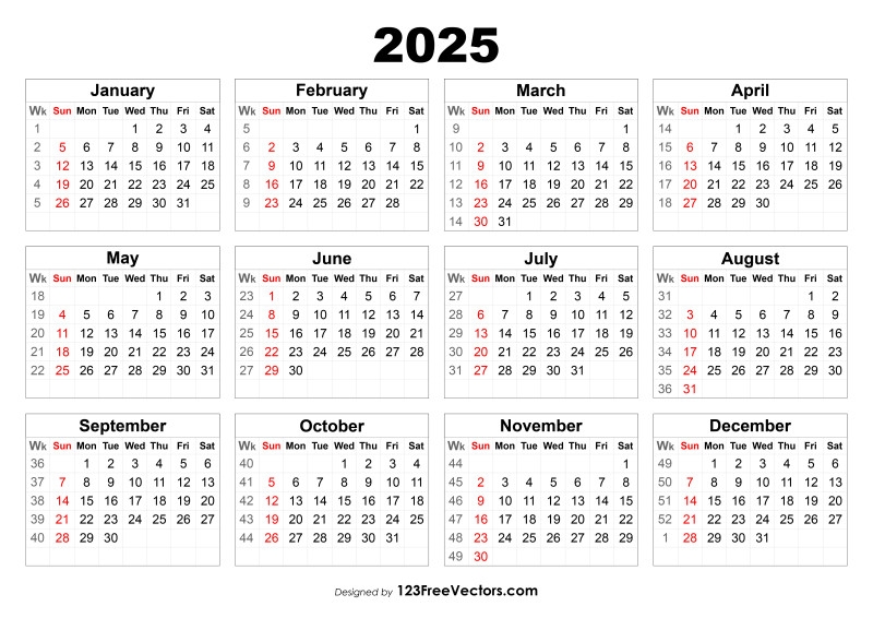 Free Printable 2025 Calendar With Week Numbers