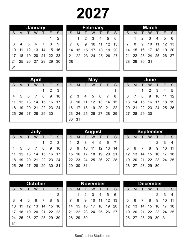 Free Printable 2027 Yearly Calendar Free Printables Monograms 