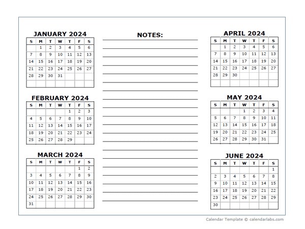 Free Printable 6 Month Calendar 2024 Belia Carolyn