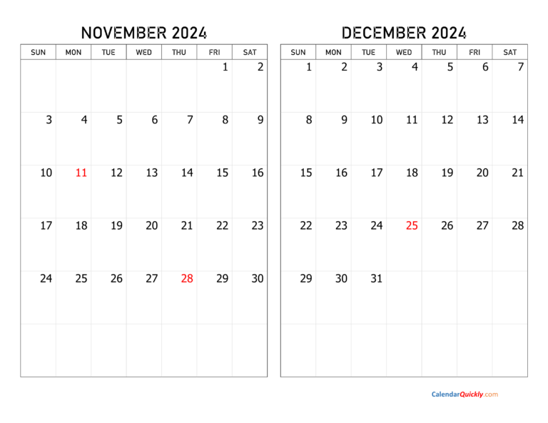 Free Printable Calendar November December 2024 Printable Calendar 2024