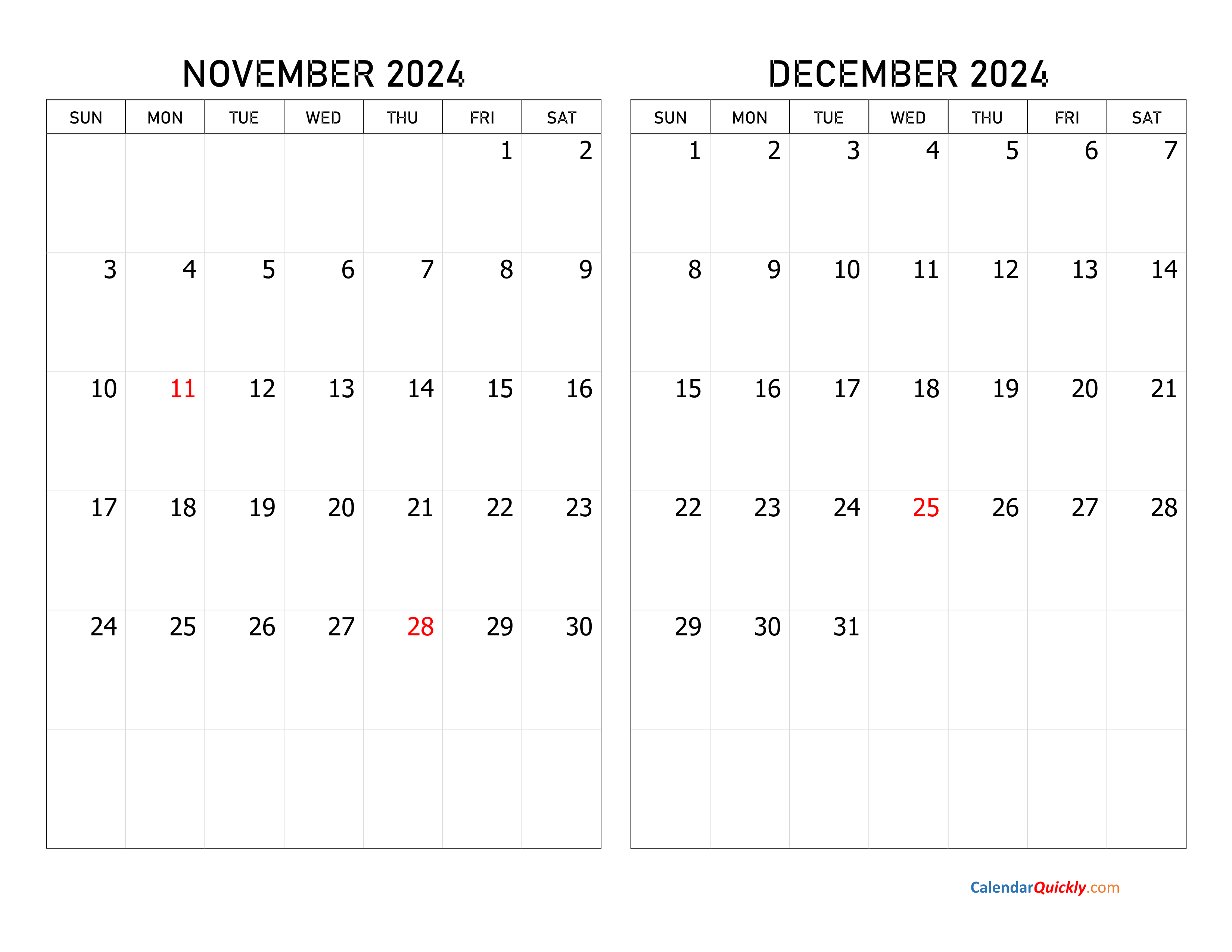 Free Printable Calendar November December 2024 Printable Calendar 2024