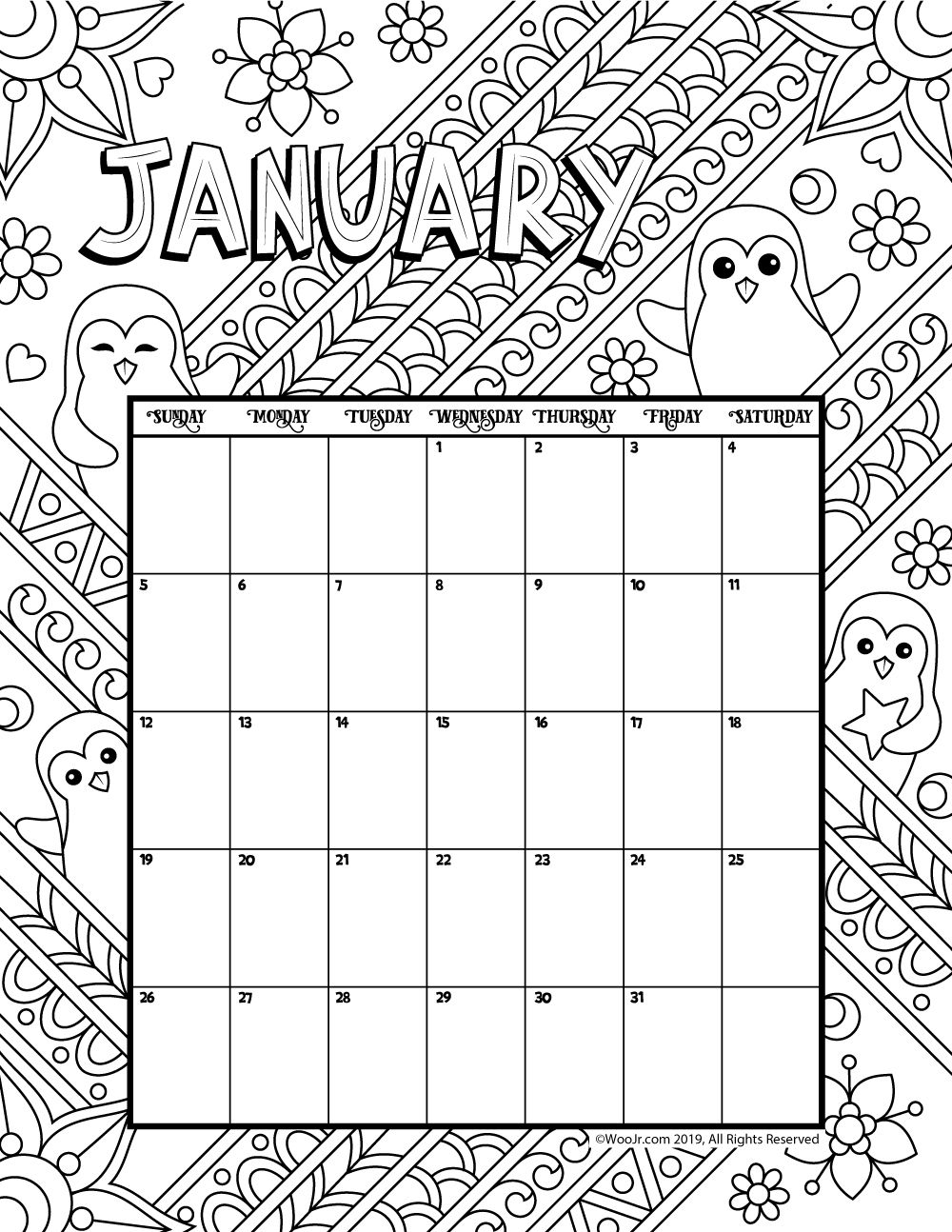 Free Printable Coloring Calendar 2025 Quinlan Yorks