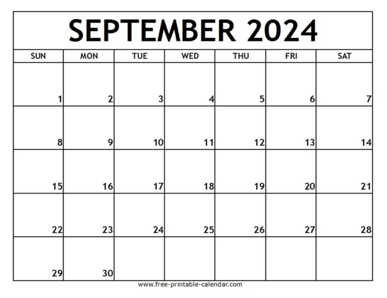 Free Printable September Calendar 2024 Calendar 2024 Printable 