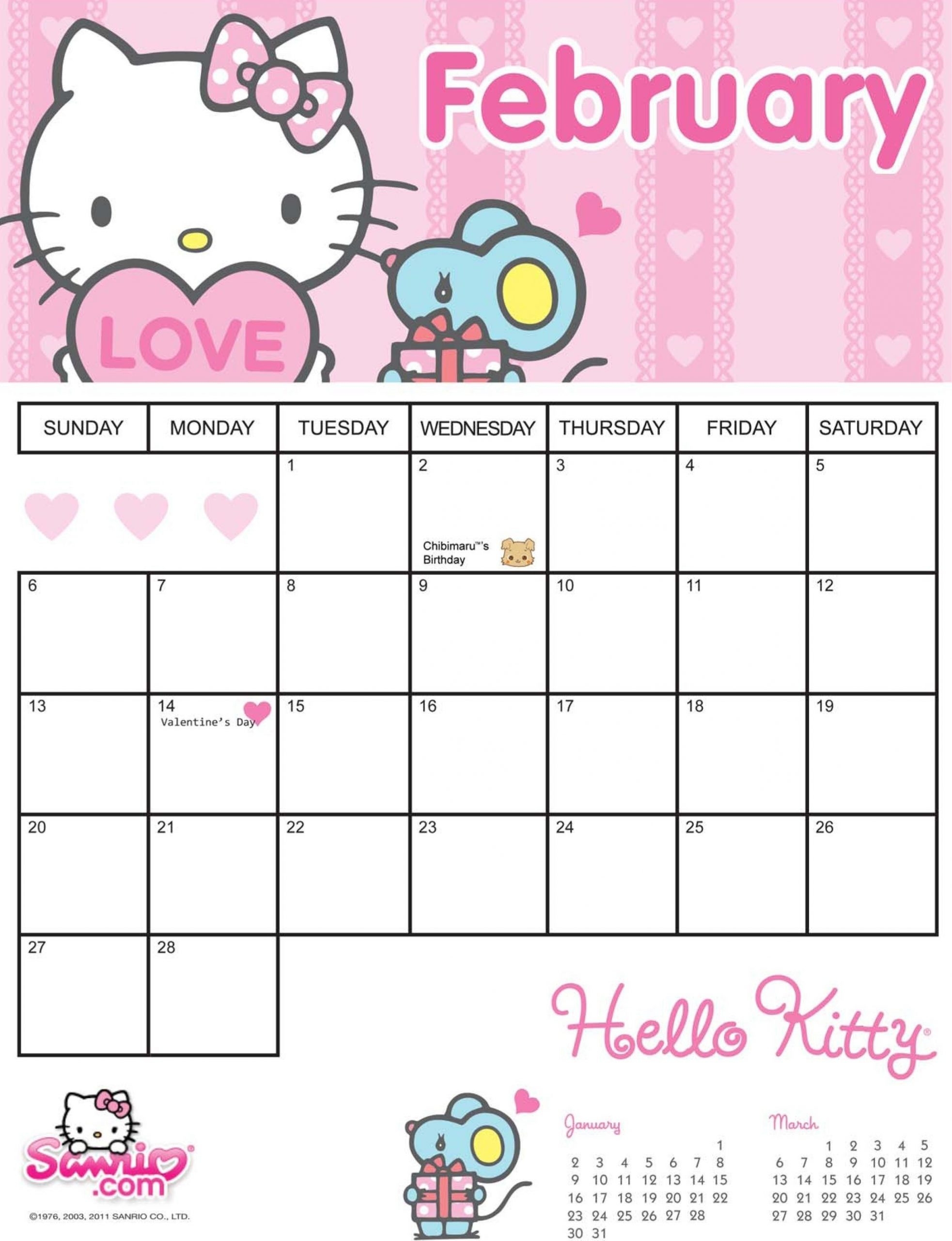 Hello Kitty Printable Calendar 2021 Best Calendar Example