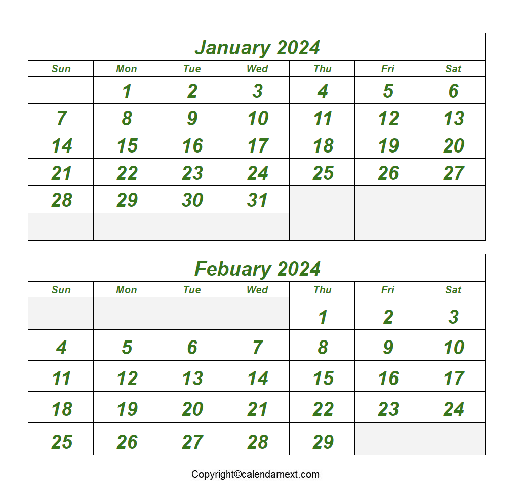 Jan Feb Calendar 2024 Claude Marcelle