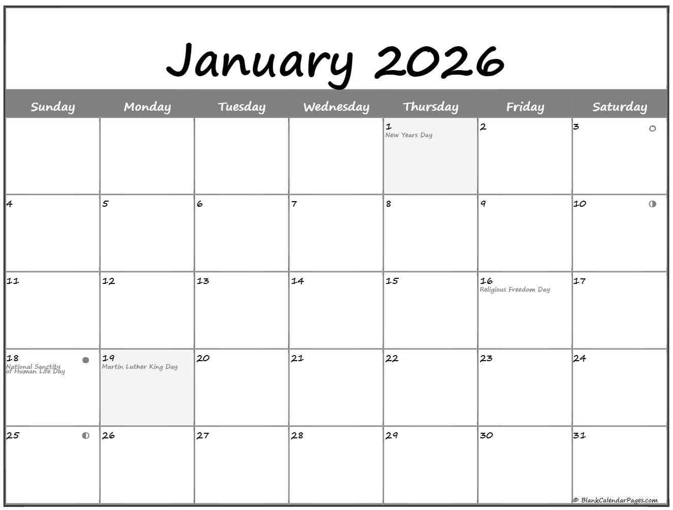 January 2026 Lunar Calendar Moon Phase Calendar