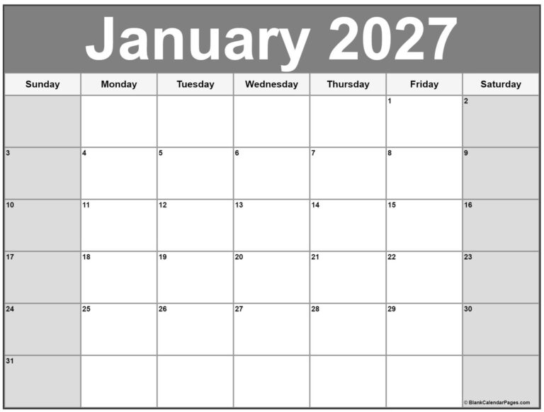 January 2027 Calendar Free Printable Calendars