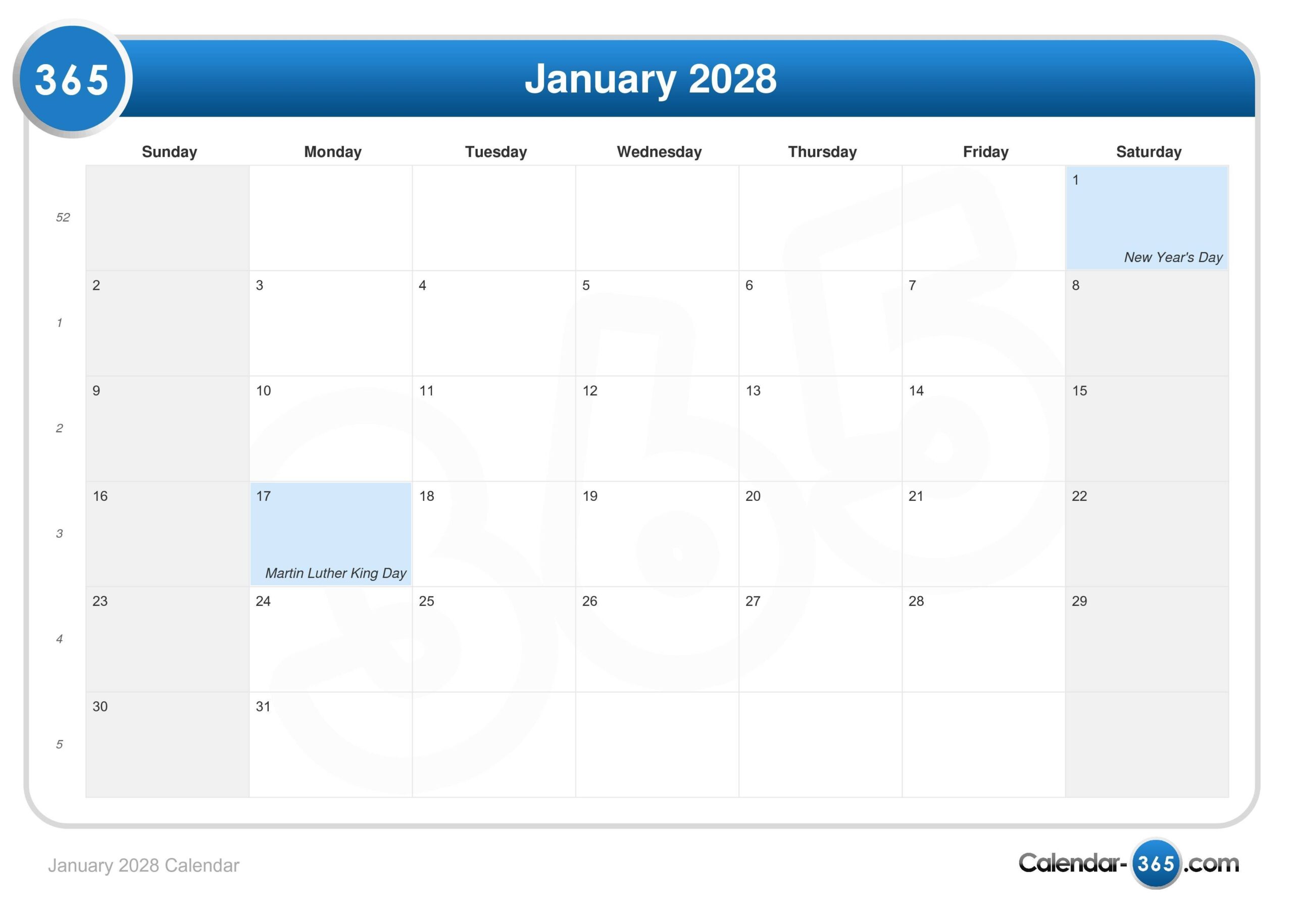January 2028 Calendar