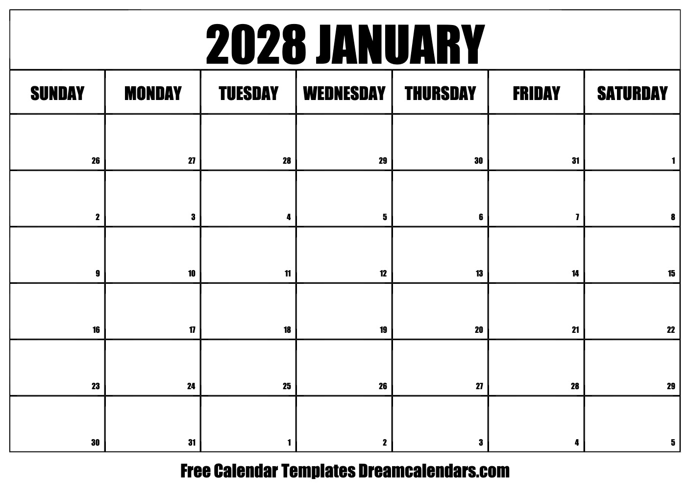 January 2028 Calendar Free Printable With Holidays And Observances