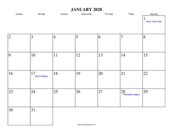 January 2028 Calendar