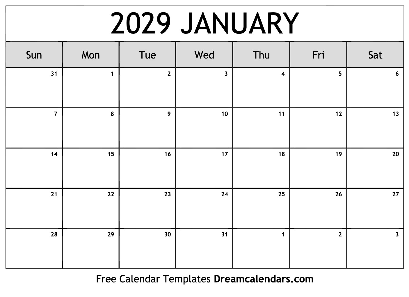 January 2029 Calendar Free Printable With Holidays And Observances
