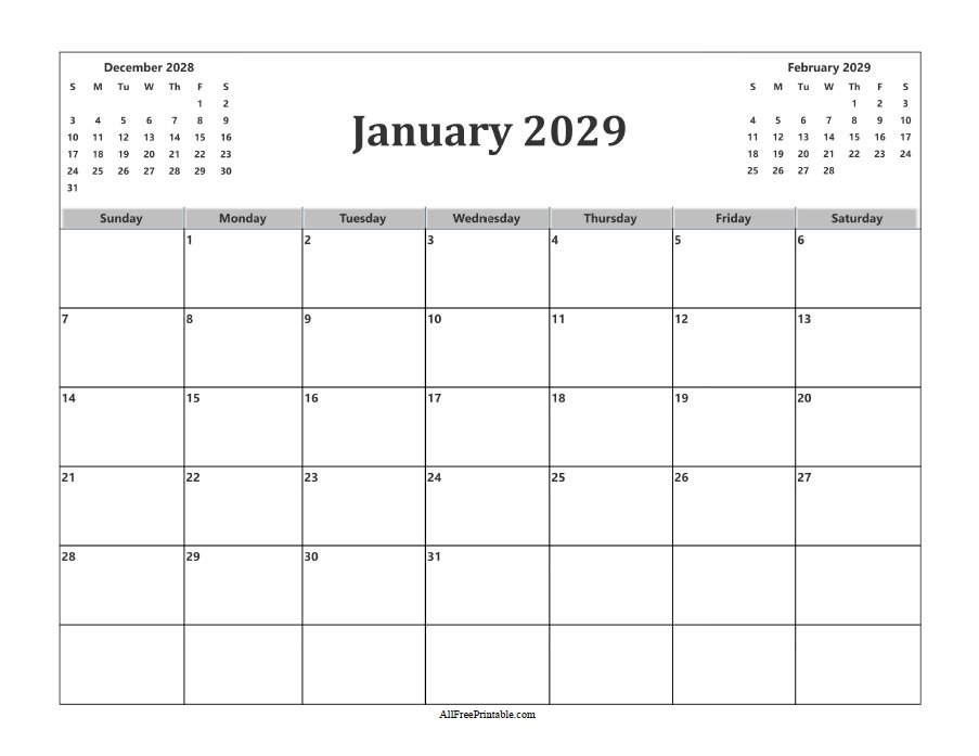 January 2029 Calendar Free Printable