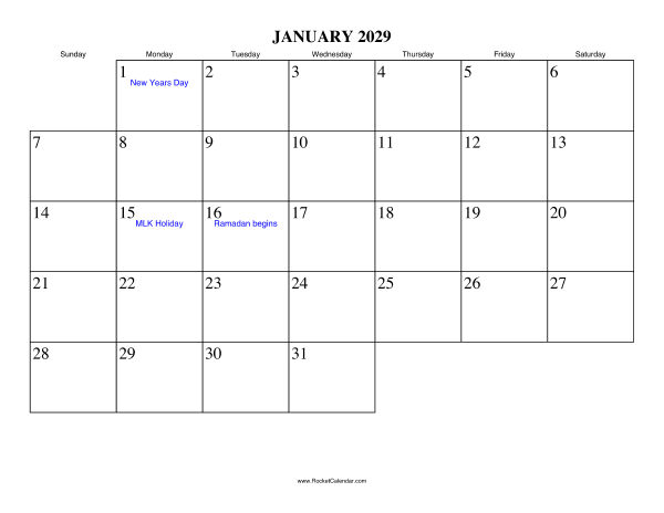 January 2029 Calendar