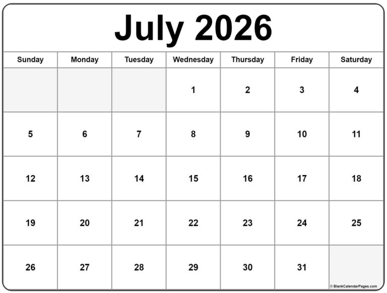 July 2026 Calendar Free Printable Calendars