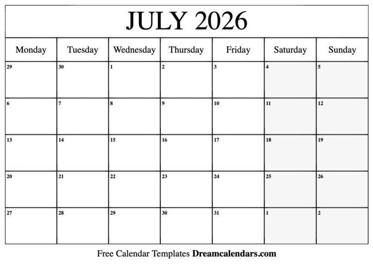 July 2026 Calendar Free Printable With Holidays And Observances