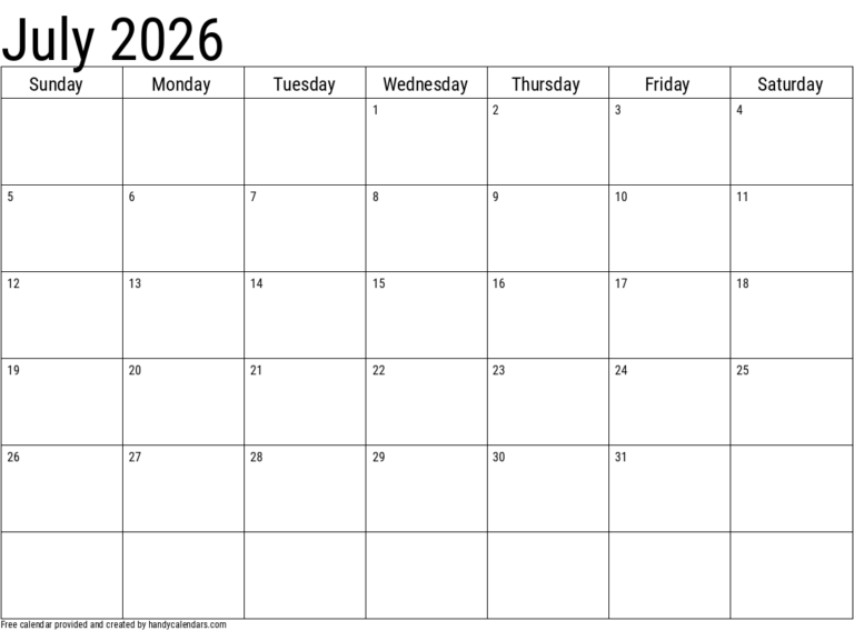 July 2026 Calendar Handy Calendars