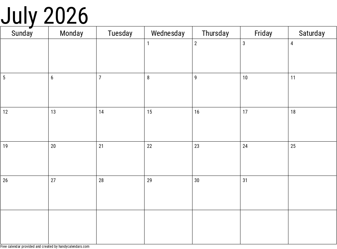 July 2026 Calendar Handy Calendars