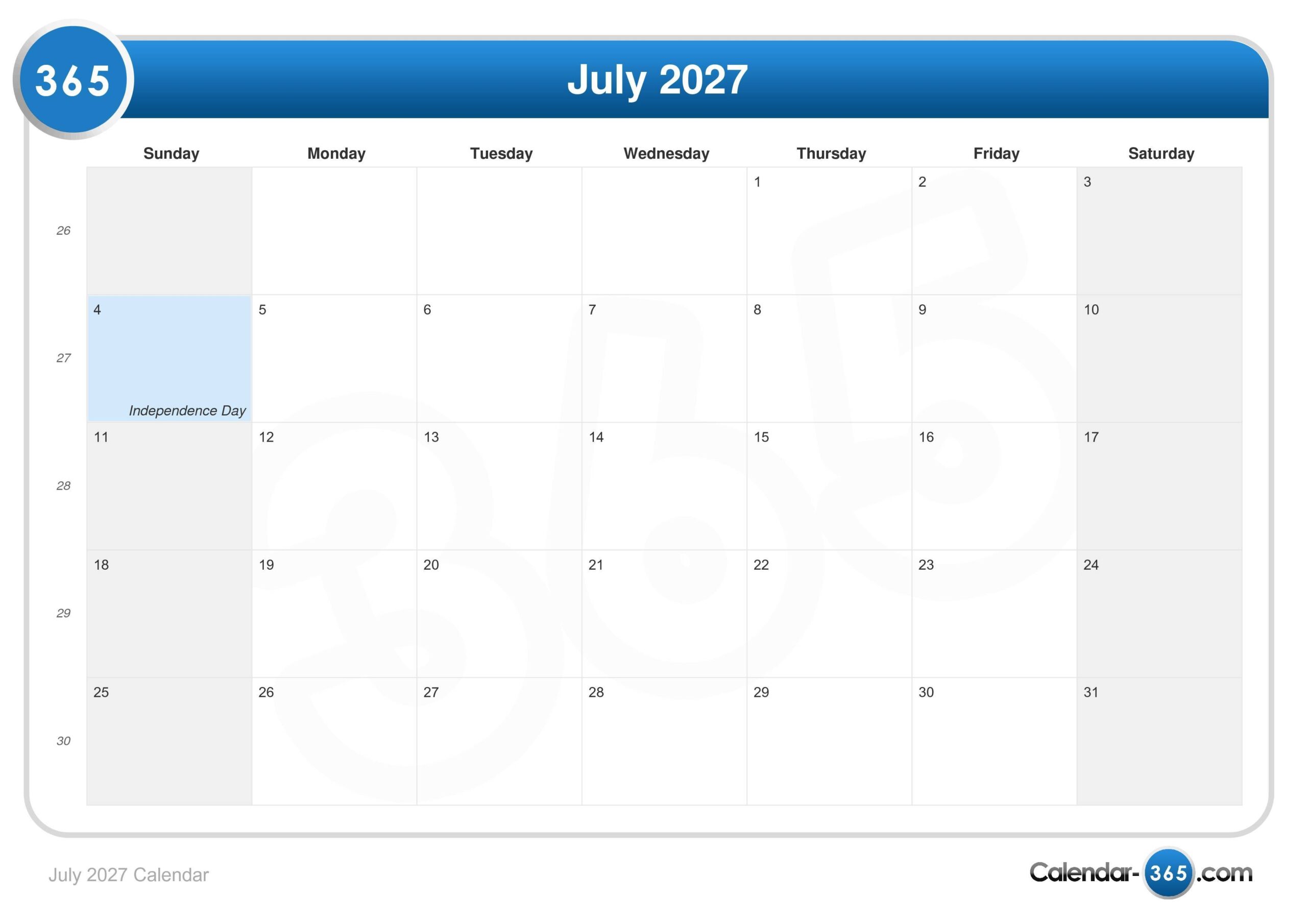 July 2027 Calendar