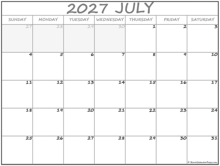 July 2027 Calendar Free Printable Calendars