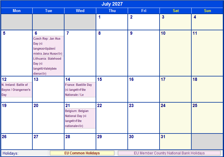 July 2027 EU Calendar With Holidays For Printing image Format 