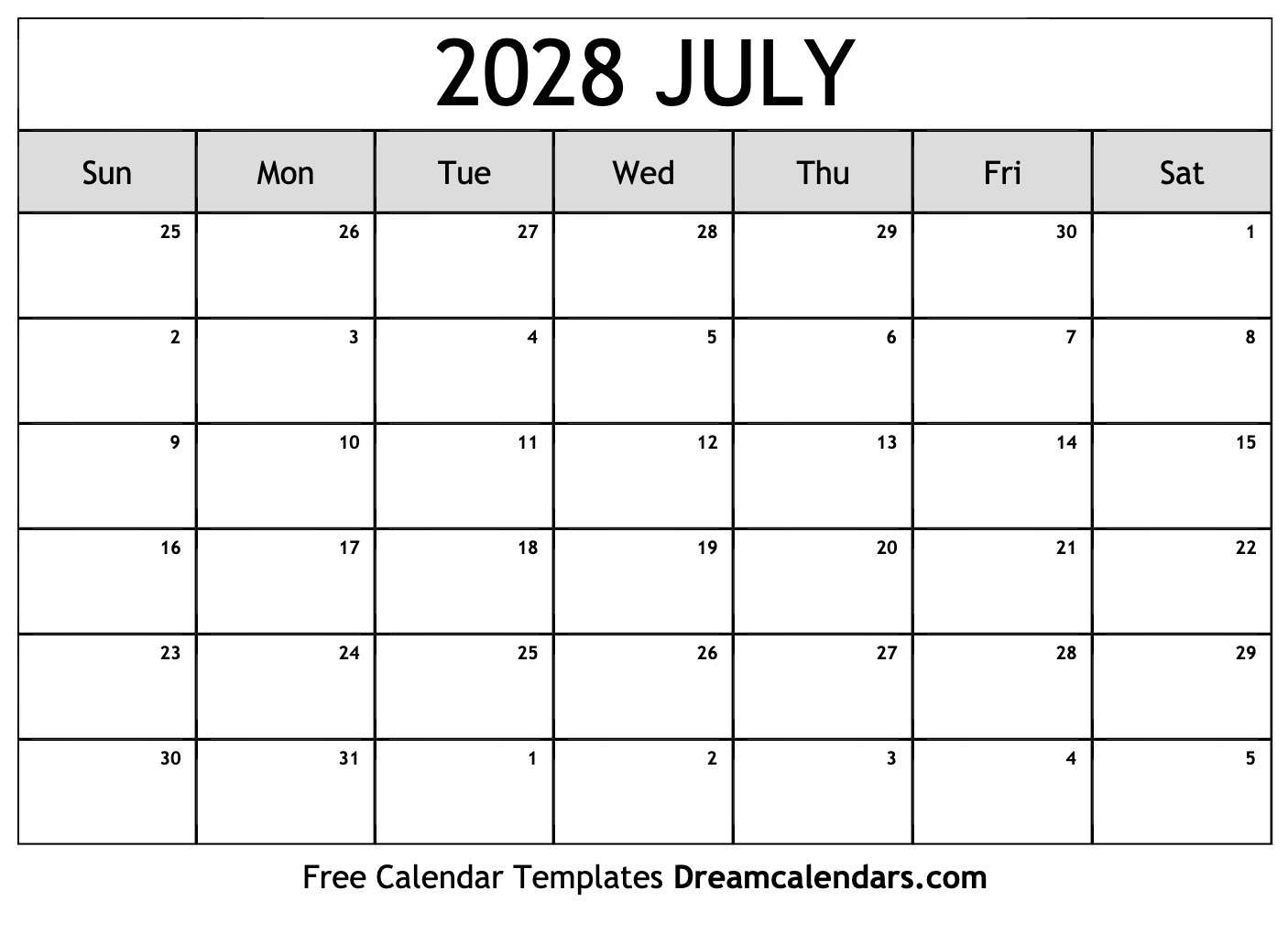 July 2028 Calendar Free Printable With Holidays And Observances