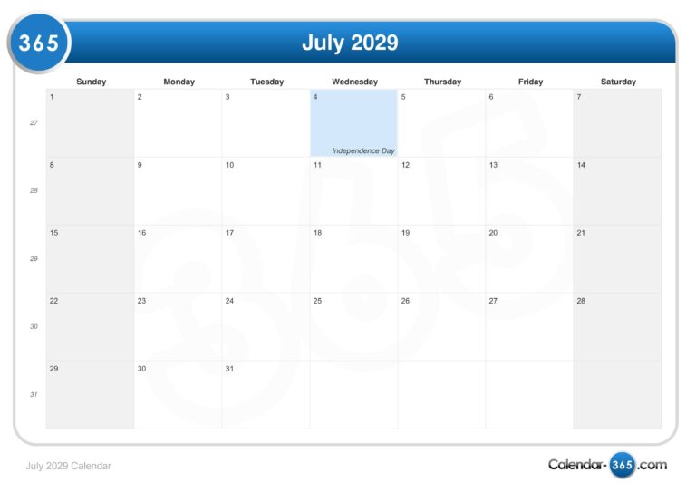 July 2029 Calendar