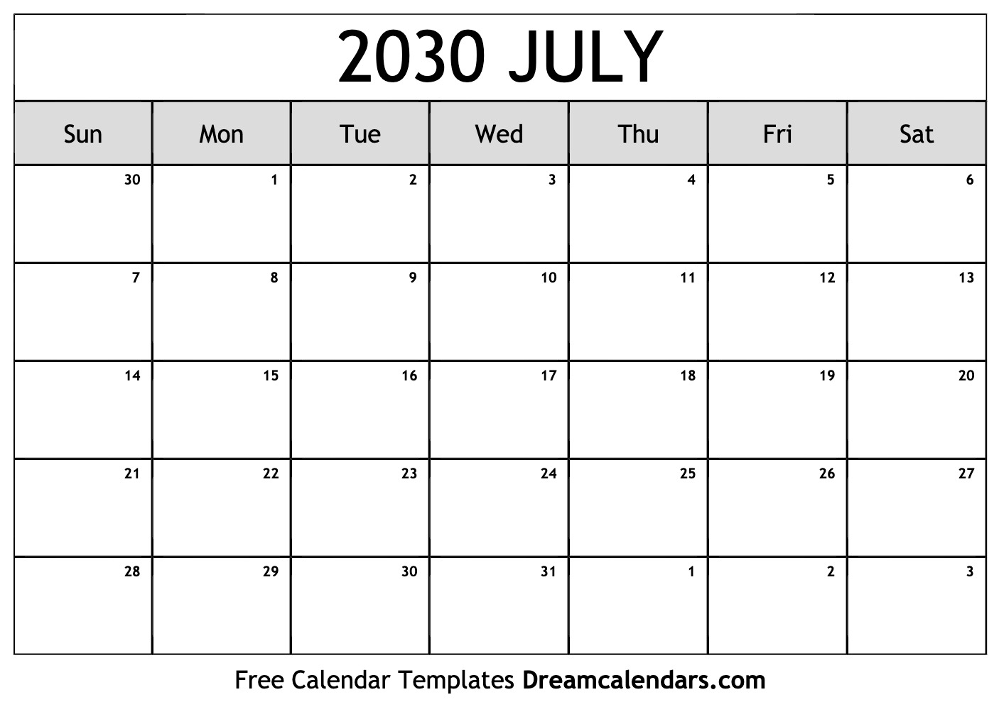 July 2030 Calendar Free Printable With Holidays And Observances