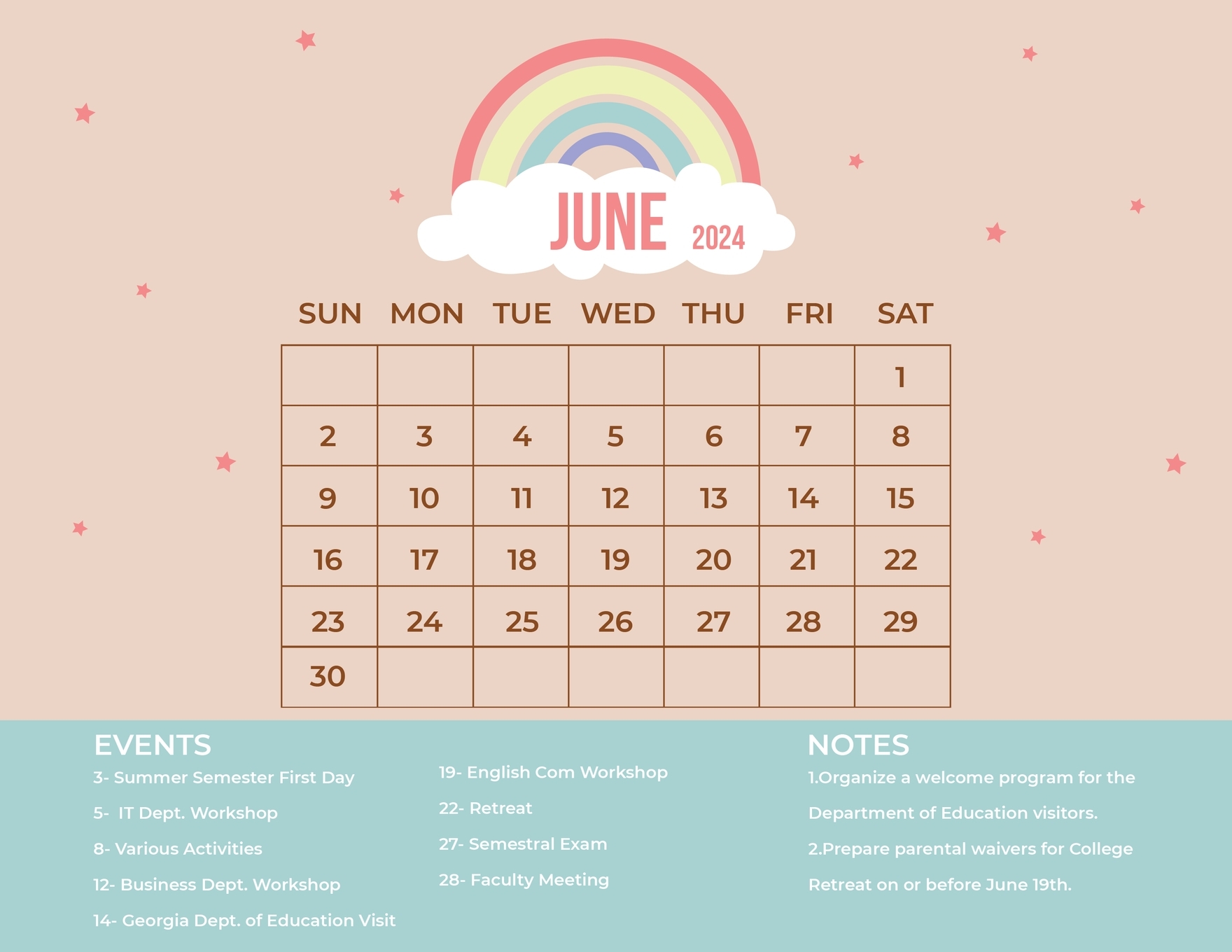June 2024 Calendar Printable Cute Gaby Sidonnie