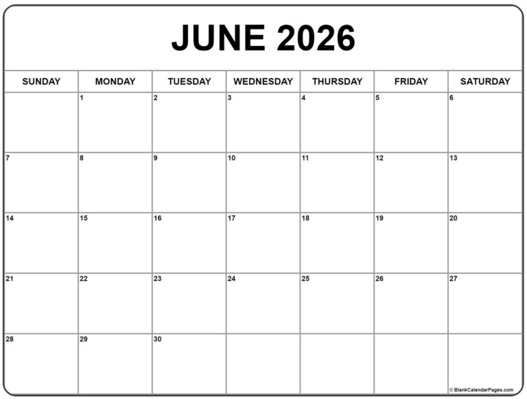 June 2026 Calendar Free Printable Calendars