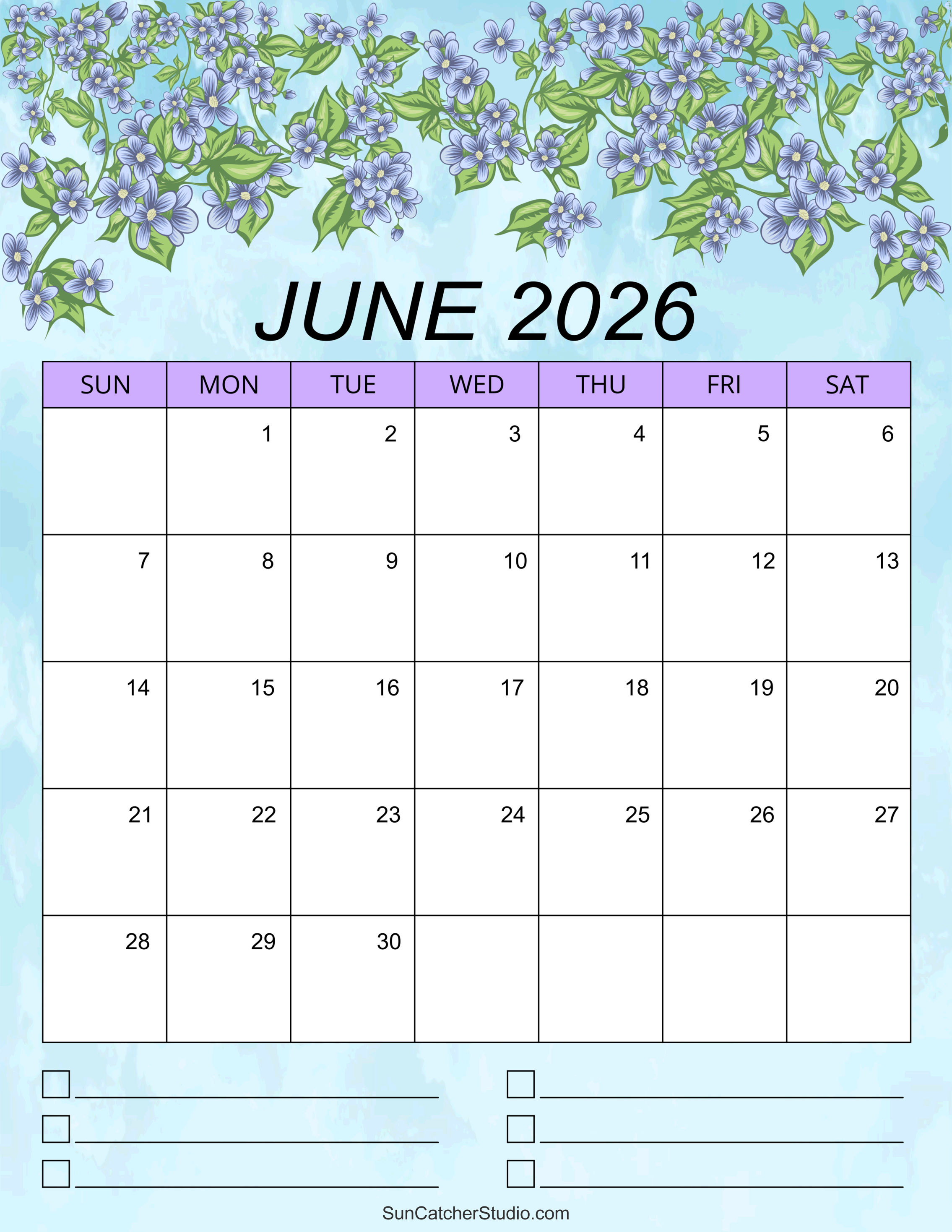 June 2026 Calendar Free Printable DIY Projects Patterns Monograms 