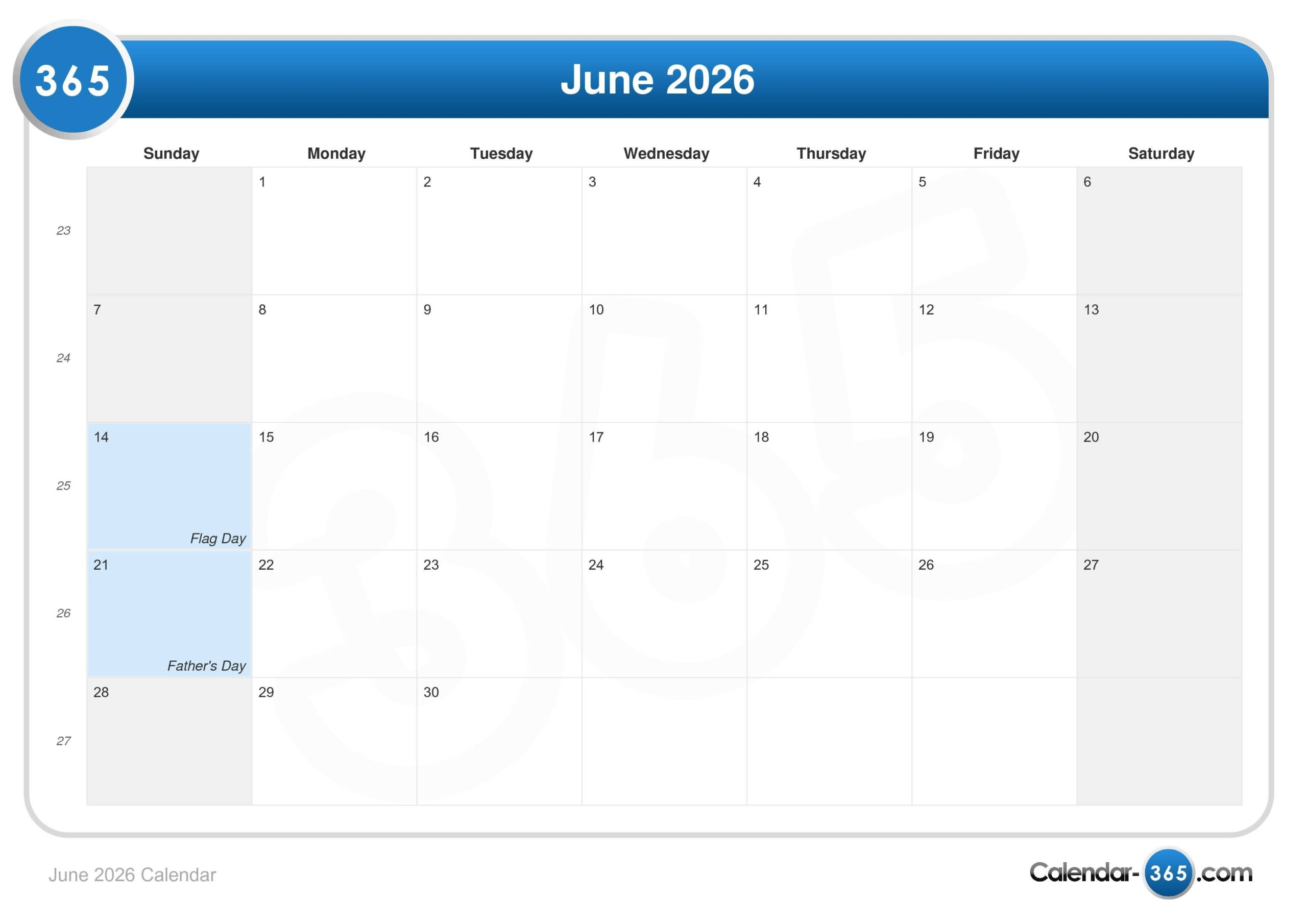 June 2026 Calendar