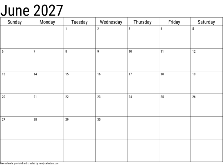 June 2027 Calendar Handy Calendars